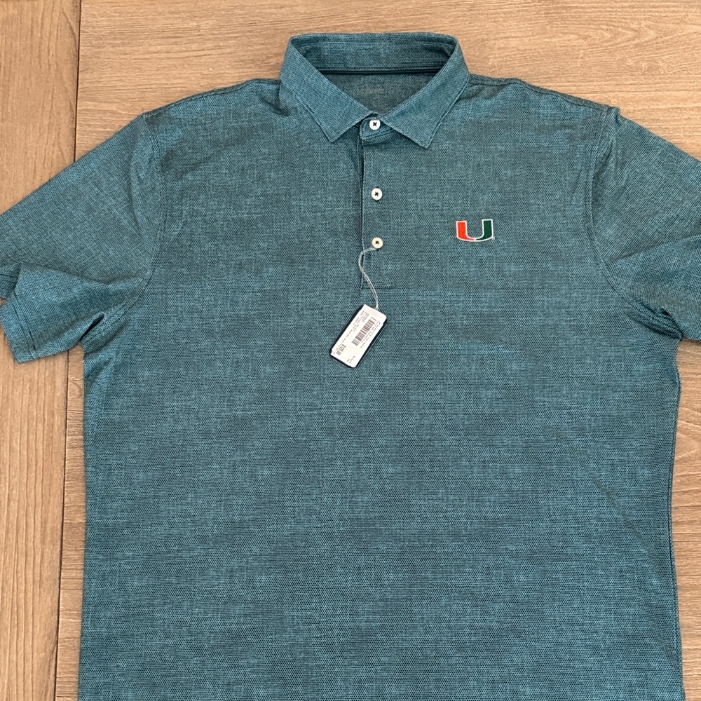 johnnie-O Green University of Miami Polo Shirt with Logo